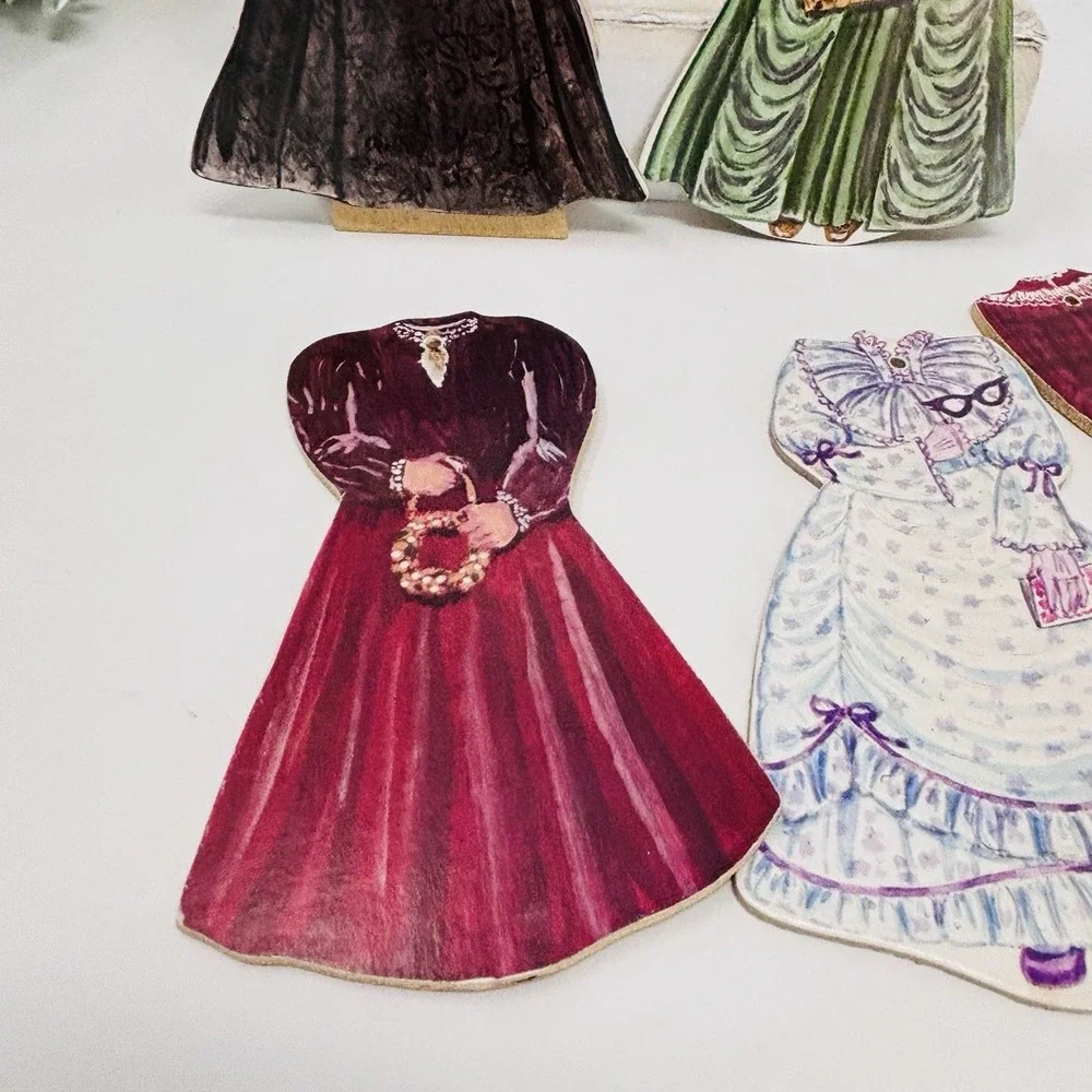Vintage Wooden Paper Dolls Victorian Dress Up & Fireplace Lot Cottagecore